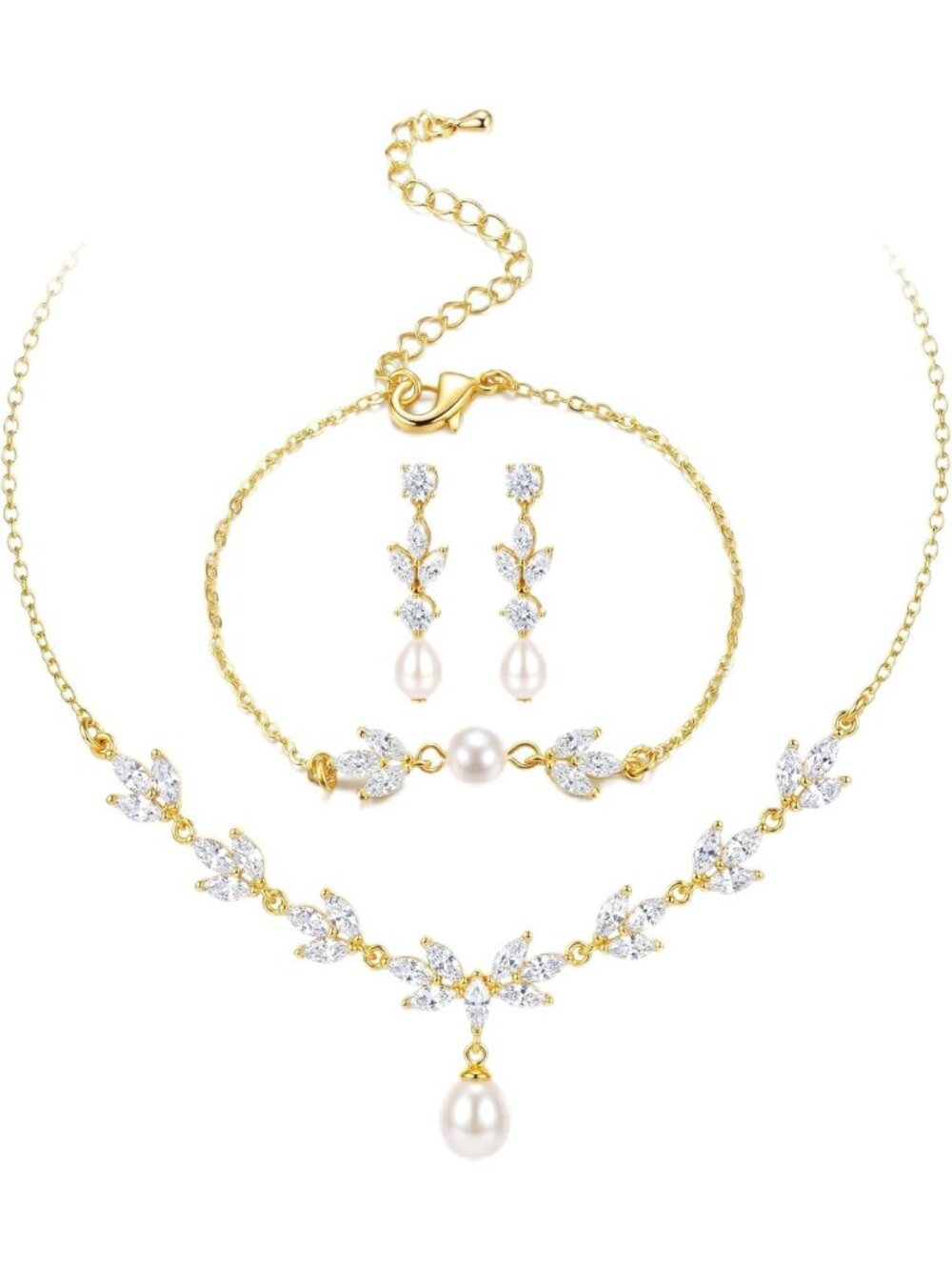 Elegant 14K Gold Plated Pearl Jewelry Set - Sterling Silver Posts, Chic